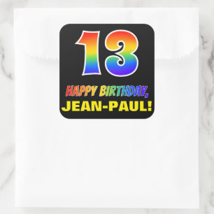 13th Birthday: Bold, Fun, Simple, Rainbow 13 Square Sticker