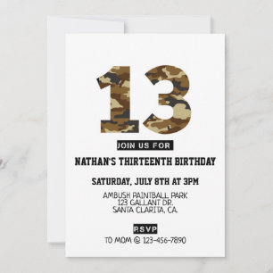 13th birthday, boy party, army, thirteen, birthday