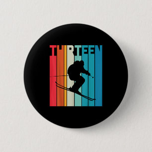 13th Birthday Boy Retro Ski Lover Skier 13 Years O Button