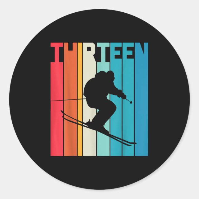 13th Birthday Boy Retro Ski Lover Skier 13 Years O Classic Round Sticker (Front)