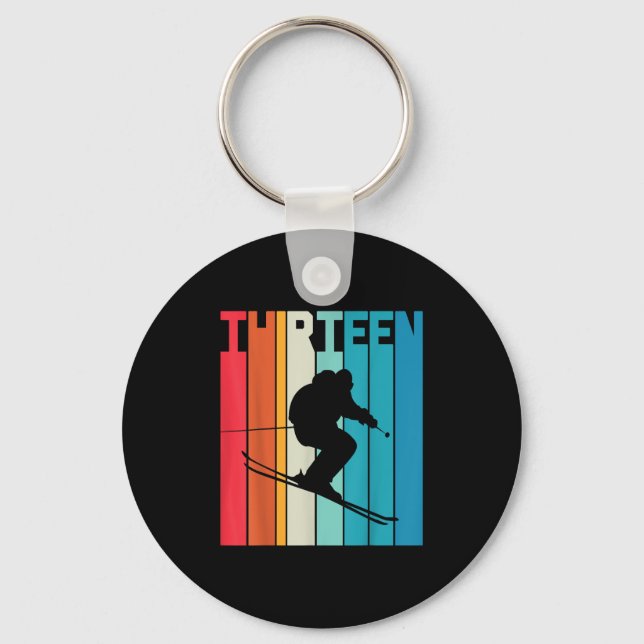 13th Birthday Boy Retro Ski Lover Skier 13 Years O Keychain (Front)