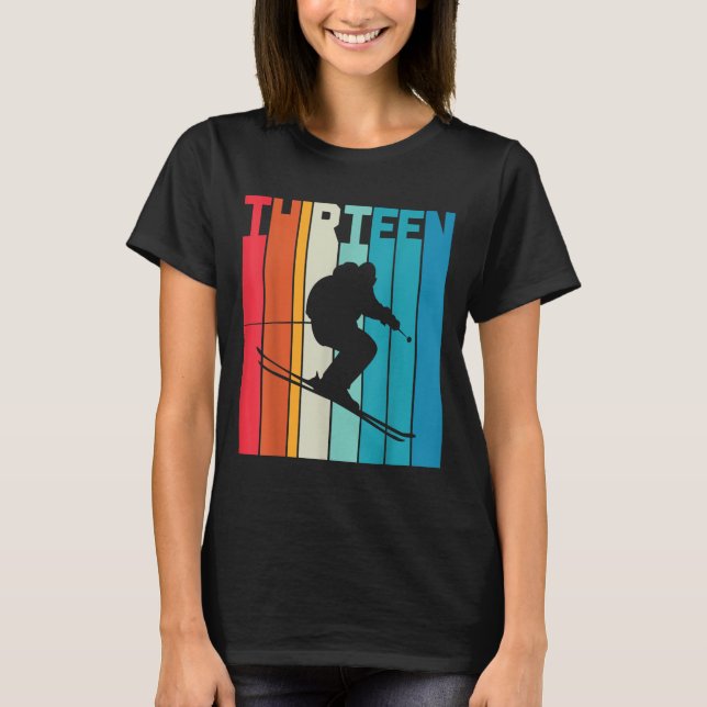 13th Birthday Boy Retro Ski Lover Skier 13 Years O T-Shirt (Front)