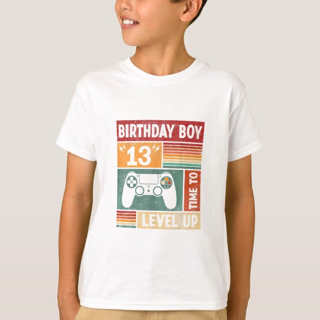 13th Birthday Boy Time to Level Up Video Games T-Shirt (Front)