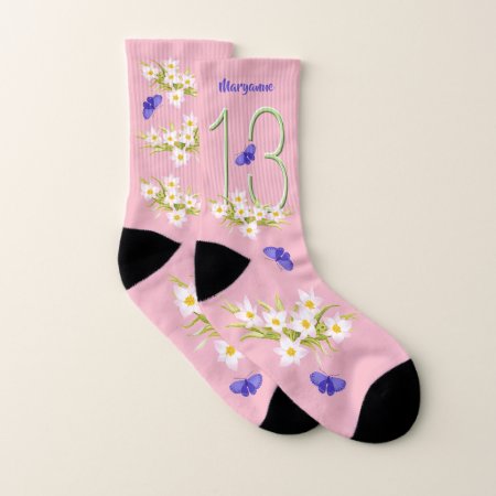 13th Birthday Butterfly Garden Custom Socks