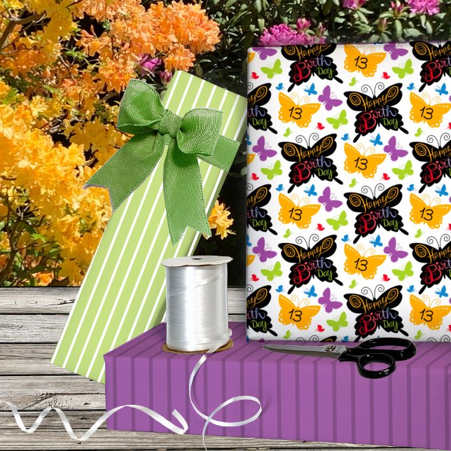 13th Birthday Butterlies Hand Lettering Wrapping Paper Sheets (Creator Uploaded)