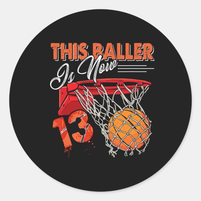 13th Birthday Bysketbyll Fun 13 Years Old Kids Gif Classic Round Sticker (Front)