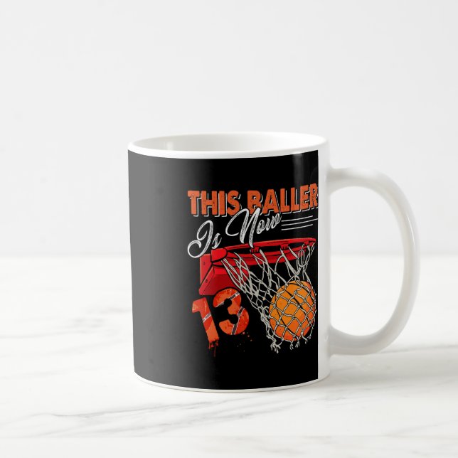 13th Birthday Bysketbyll Fun 13 Years Old Kids Gif Coffee Mug (Right)