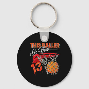 13th Birthday Bysketbyll Fun 13 Years Old Kids Gif Keychain