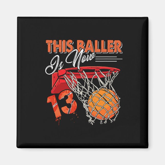 13th Birthday Bysketbyll Fun 13 Years Old Kids Gif Magnet (Front)