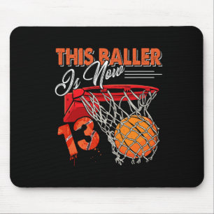 13th Birthday Bysketbyll Fun 13 Years Old Kids Gif Mouse Pad