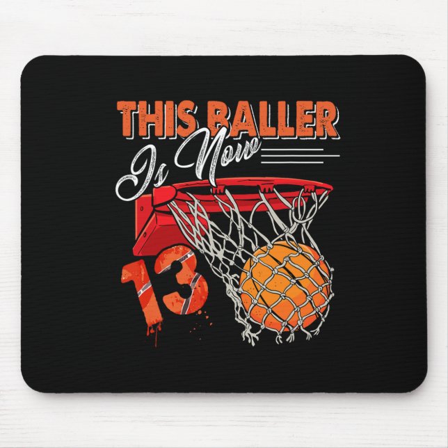 13th Birthday Bysketbyll Fun 13 Years Old Kids Gif Mouse Pad (Front)