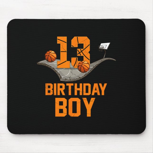 13th Birthday Bysketbyll Jersey 13 Year Old Boy  Mouse Pad (Front)