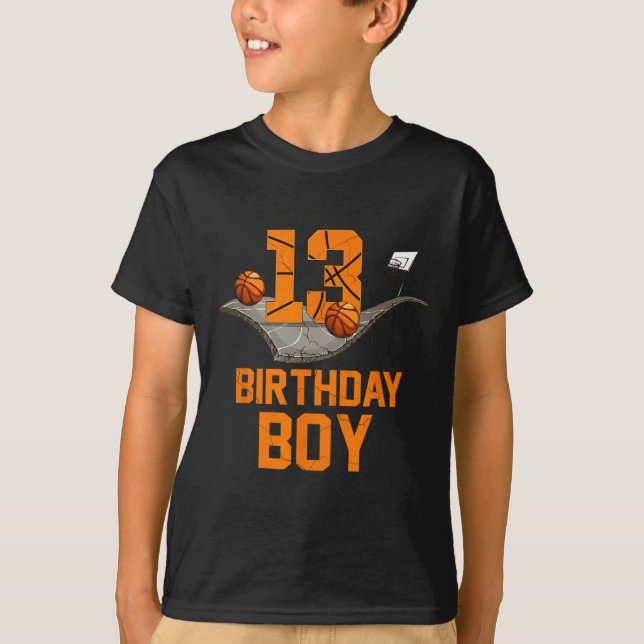 13th Birthday Bysketbyll Jersey 13 Year Old Boy  T-Shirt (Front)