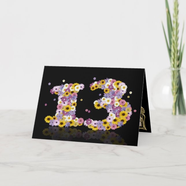 13th birthday card with flowery letters (Front)