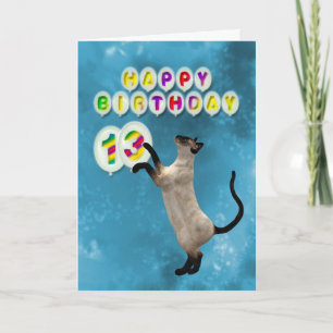 13th Birthday card with siamese cats