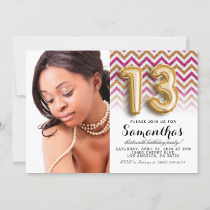 13th Birthday Chevron Portrait Invitation
