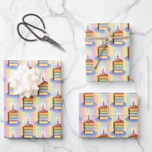 13th Birthday Chocolate Rainbow Layered Cake Slice Wrapping Paper Sheets