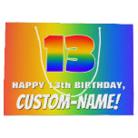 [ Thumbnail: 13th Birthday: Colorful, Fun Rainbow Pattern # 13 Gift Bag ]