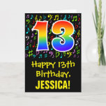 [ Thumbnail: 13th Birthday: Colorful Music Symbols + Rainbow 13 Card ]