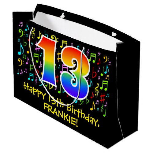 13th Birthday _ Colorful Music Symbols Rainbow 13 Large Gift Bag