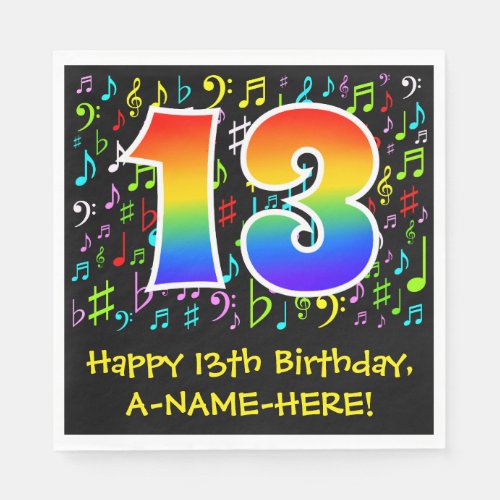 13th Birthday _ Colorful Music Symbols Rainbow 13 Napkins