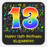 [ Thumbnail: 13th Birthday: Colorful Music Symbols, Rainbow 13 Sticker ]