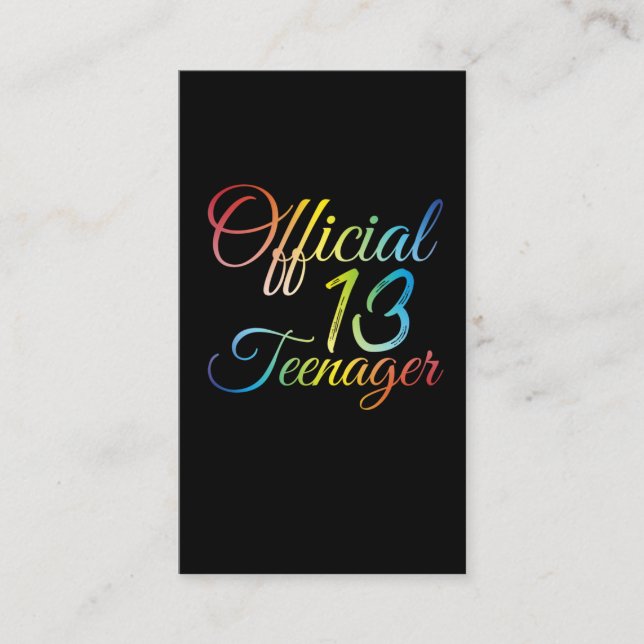 13th Birthday Colorful Official Teenager 2008 Business Card (Front)
