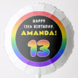 [ Thumbnail: 13th Birthday: Colorful Rainbow # 13, Custom Name Balloon ]