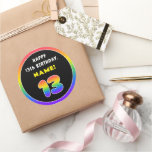 [ Thumbnail: 13th Birthday: Colorful Rainbow # 13, Custom Name Round Sticker ]