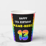 [ Thumbnail: 13th Birthday: Colorful Rainbow # 13, Custom Name Paper Cups ]