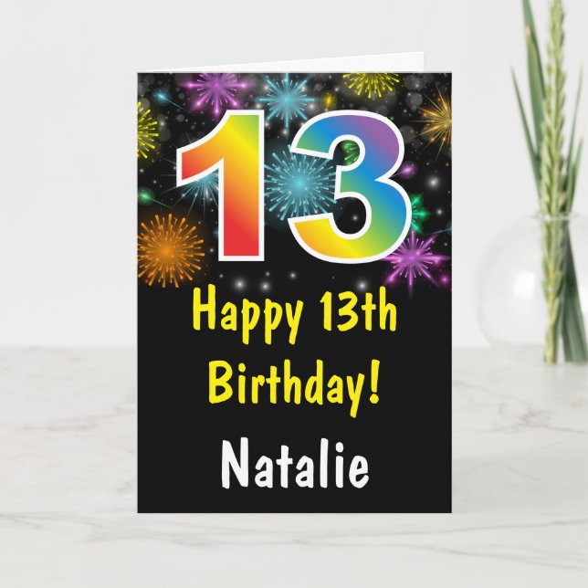 13th Birthday Colorful Rainbow Fireworks Card (Front)