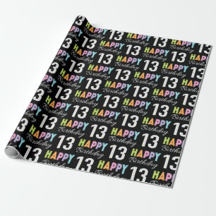 13th Birthday Colorful Typography Wrapping Paper