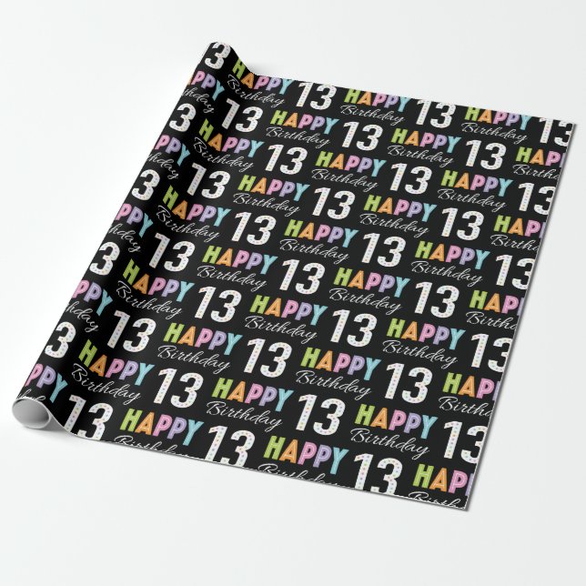 13th Birthday Colorful Typography  Wrapping Paper (Unrolled)
