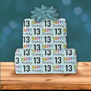 13th Birthday Colorful Typography Wrapping Paper