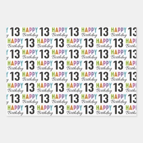 13th Birthday Colorful Typography  Wrapping Paper Sheets