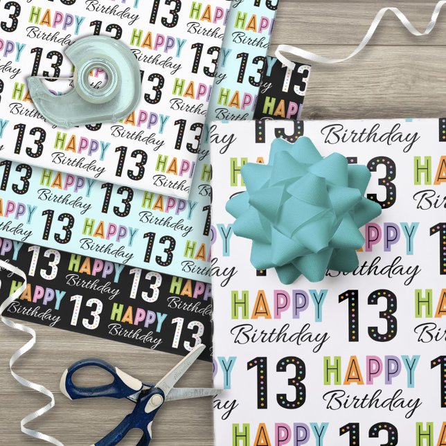 13th Birthday Colorful Typography  Wrapping Paper Sheets (Creator Uploaded)