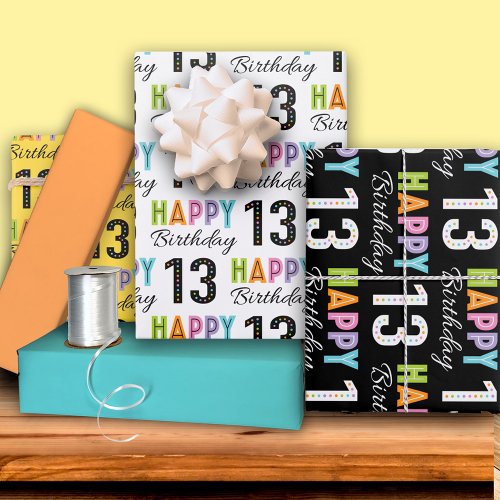 13th Birthday Colorful Typography  Wrapping Paper Sheets