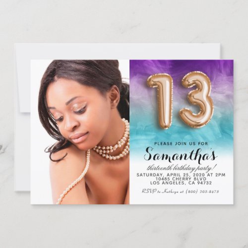 13th Birthday Confetti Gold Portrait Invitation