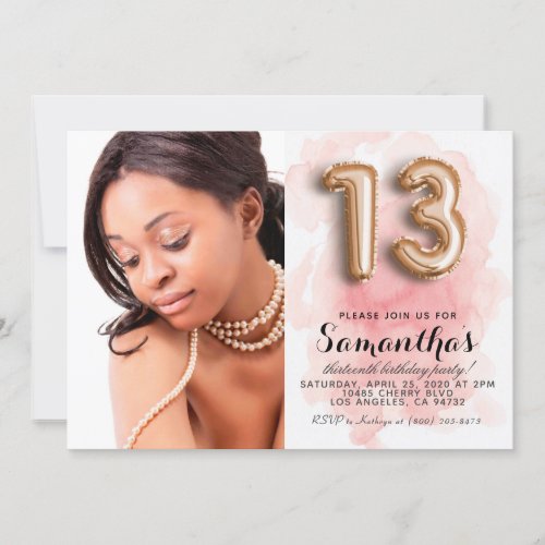 13th Birthday Confetti Gold Portrait Invitation