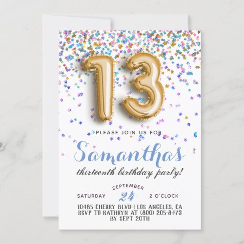 13th Birthday Confetti Invitation