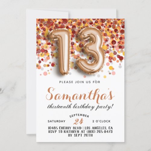 13th Birthday Confetti Invitation