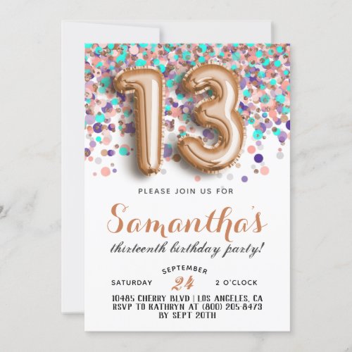 13th Birthday Confetti Invitation