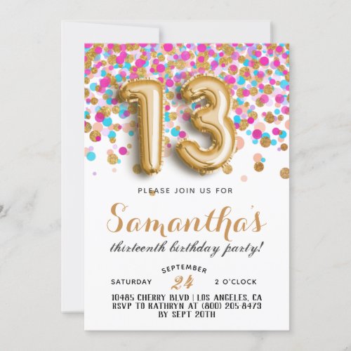 13th Birthday Confetti Invitation