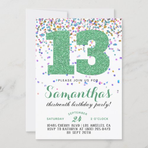 13th Birthday Confetti Invitation