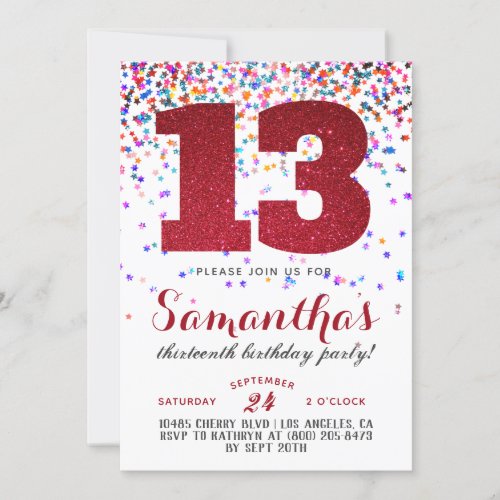 13th Birthday Confetti Invitation