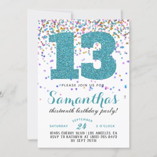 13th Birthday Confetti Invitation