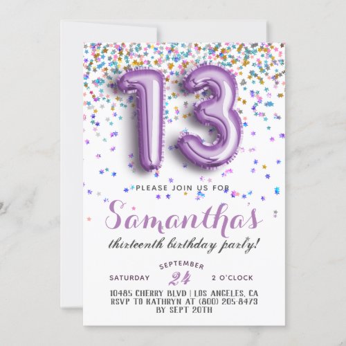 13th Birthday Confetti Invitation