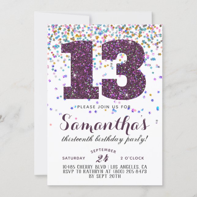 13th Birthday Confetti Invitation (Front)
