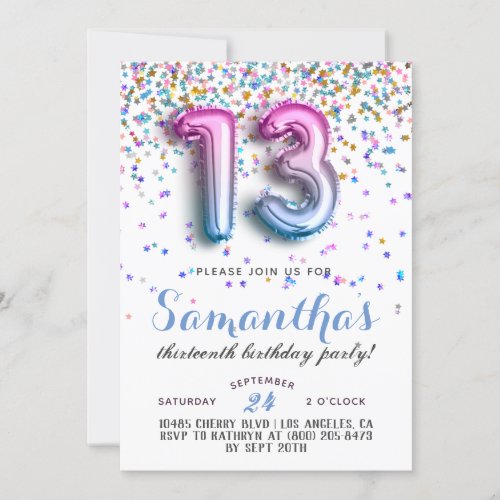 13th Birthday Confetti Invitation