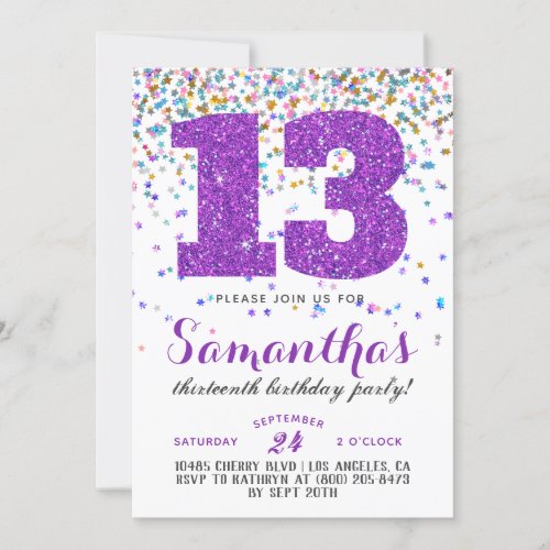 13th Birthday Confetti Invitation